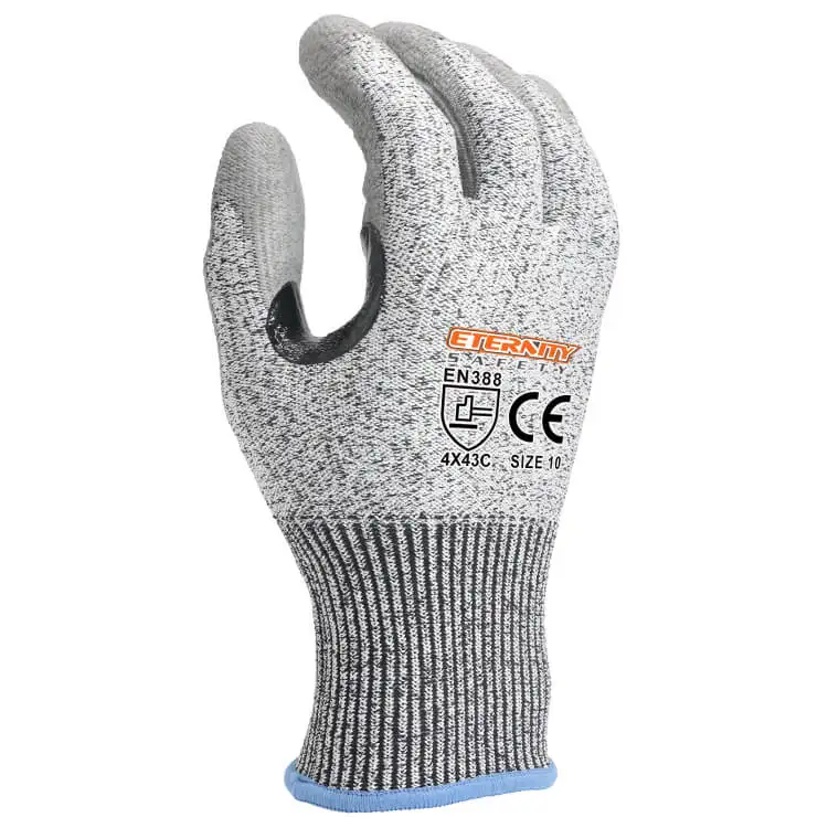 ENTE SAFETY Anti Cut Level 5 Glass Fiber HPPE Knit PU Coated Cut Resistant Protective Gloves for Glass Handling