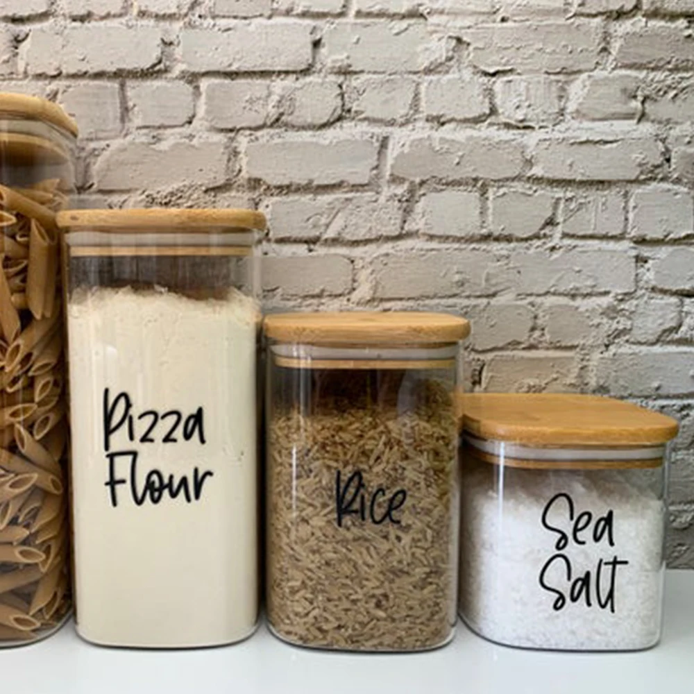 810 ML Large Size Square Shape Airtight Storage Jar with Bamboo Lid + Silicone Ring Glass Container Jar