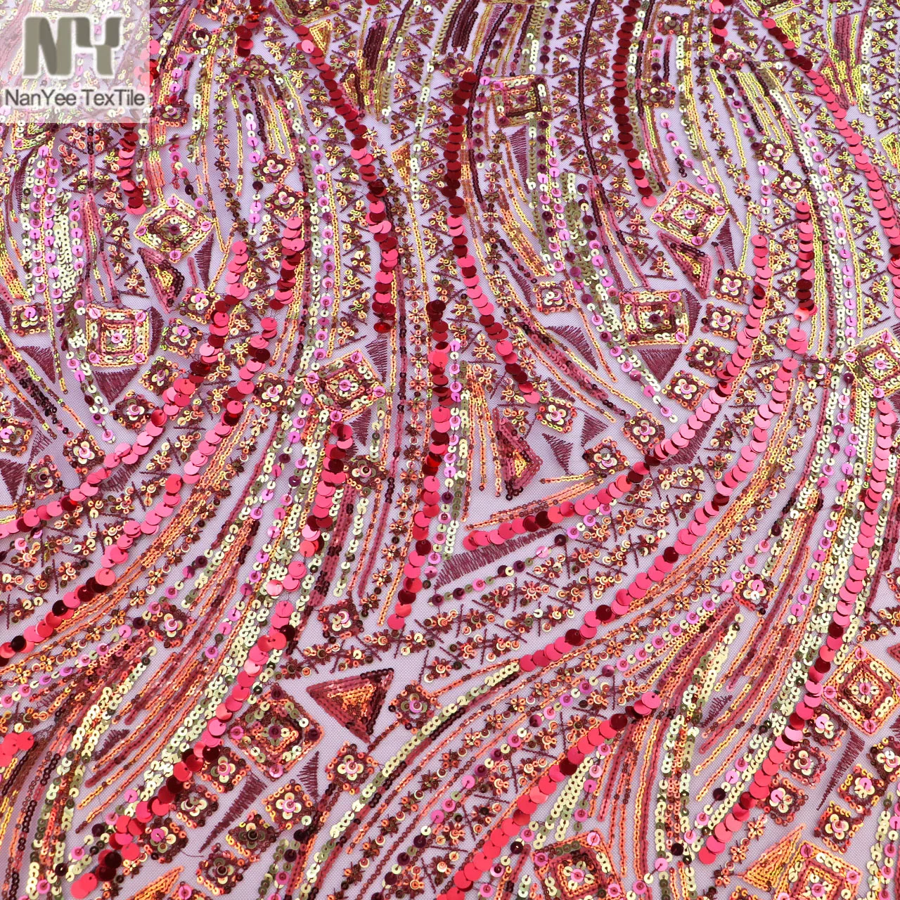Nanyee Textile S-Shape Line Bright Wine Exotic Ethnic Sequin Dancewear Fabric