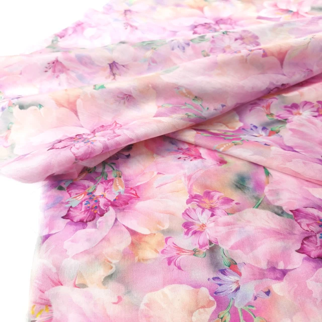 Professional factory supply fresh floral patterns silk  cotton mixed print fabric