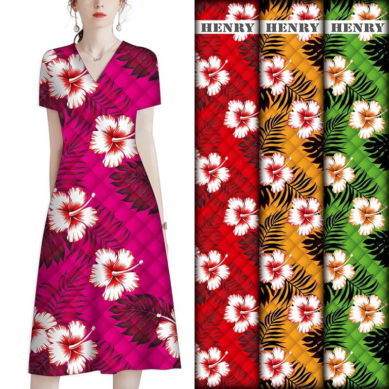 China Fabric Factory Accepts Custom Design Red Hibiscus Flower Print Rayon Fabric For Islander Style Dresses