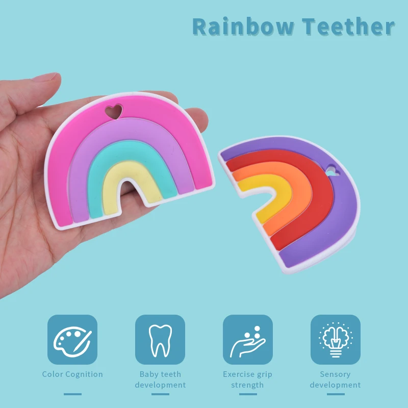 High Quality Silicone Teether Bpa Free Baby Chew Soft Rainbow  Teether Toys for Newborn