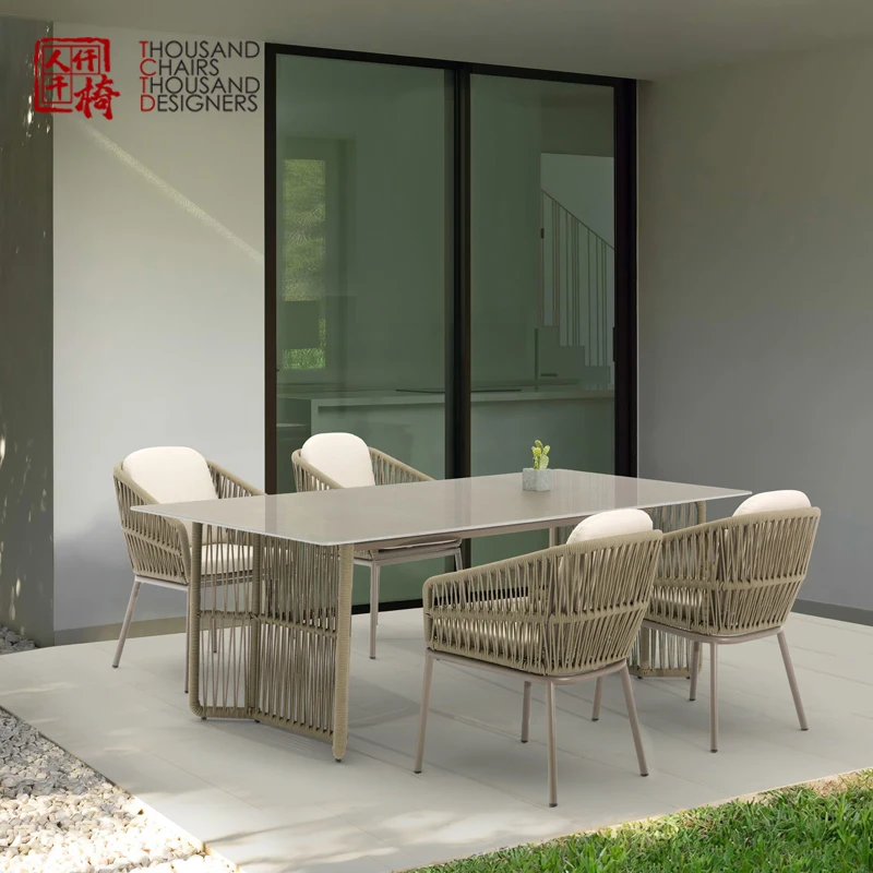 Tctd Modern Patio Design Garden Leisure Dining Rope Outdoor Furniture Rectangular Dining Table