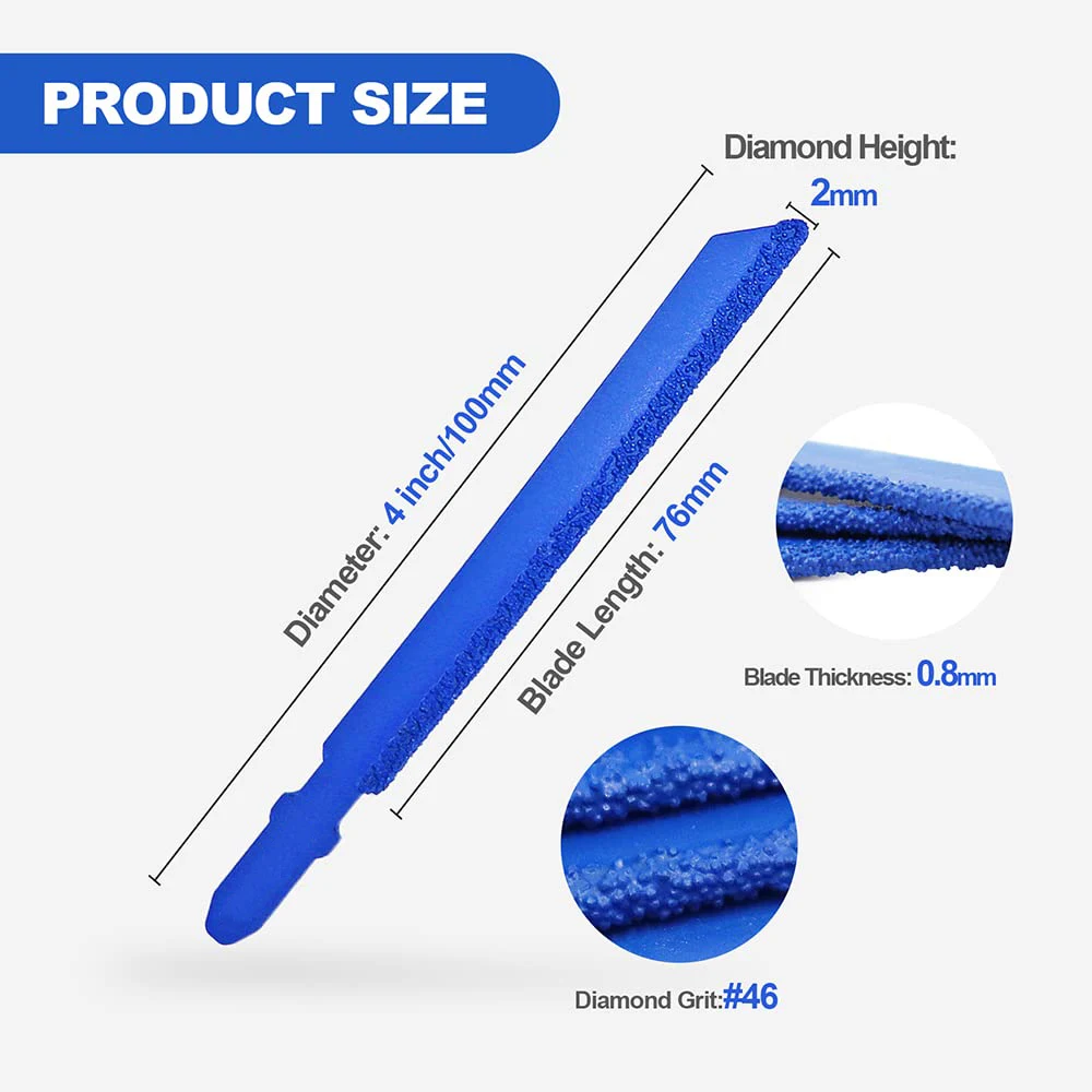 3PCS 4 Inch Diamond Jig Saw Blade for Straight or Curved Cut Granite Marble Ceramic Tile Brick Plastic with T Shank
