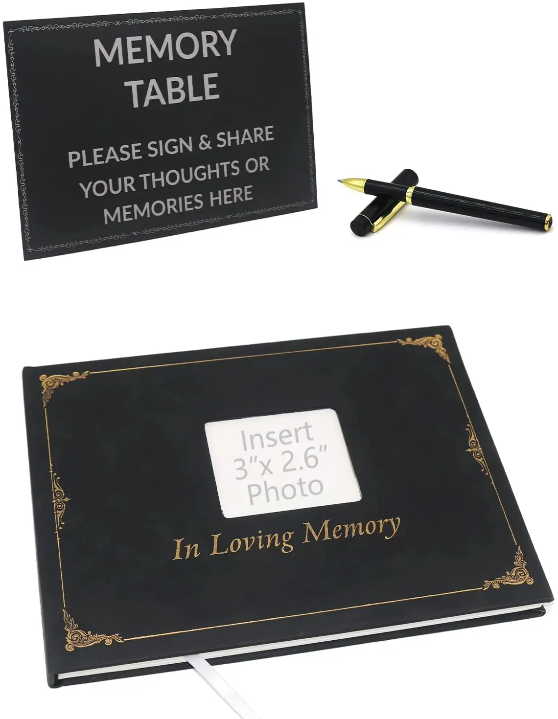 bamboo Black Cover Memorial Service Custom Guest Book Memory Funeral Guest Book With Pen