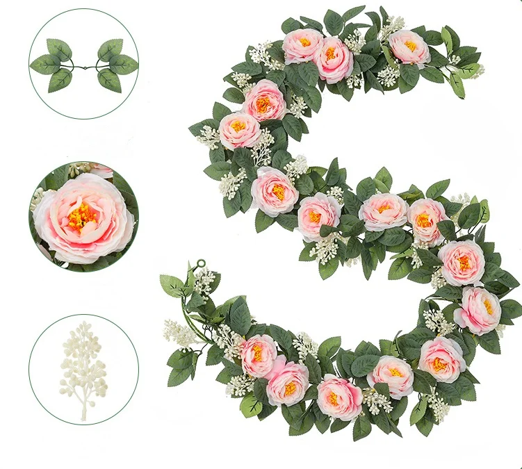 Peony rattan wedding decoration wall hanging artificial flowers encryption rose leaf camellia vine