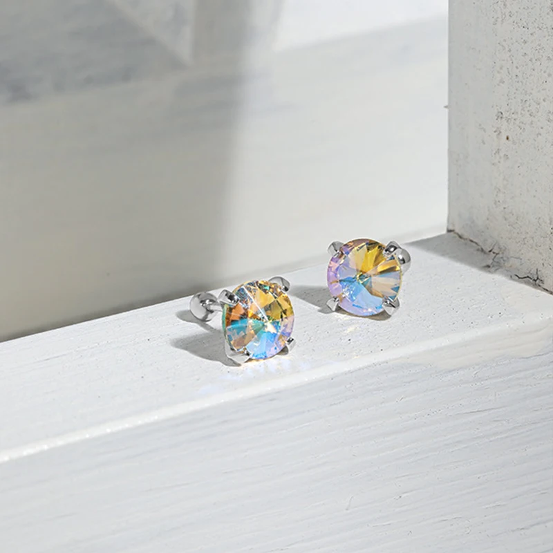 Wuqie Fashion 925 Sterling Silver Minimalist Piercing Screw Lock Ball Square Zirconium Stud Earrings