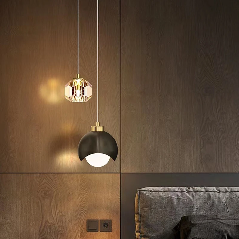 Modern Simple Crystal Pendant Light Luxury Master Bedroom Bedside Hanging Lamp Nordic Minimalist Long Line Living Room Lustre