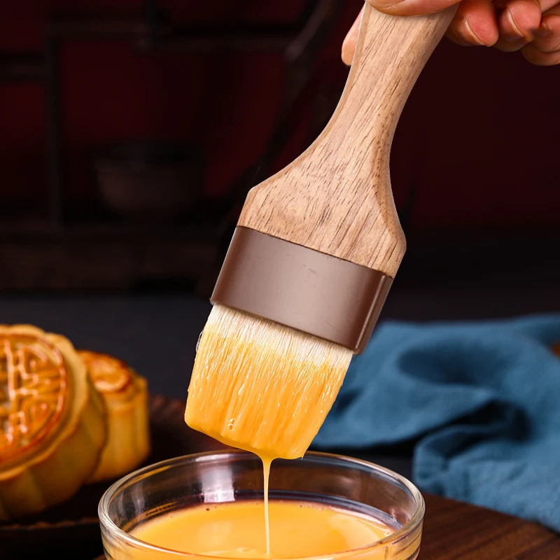Food grade wooden handle heat resistant kitchen Cookware Bakeware Baking Cooking BBQ Barbecue Pastry Oil Brush pig hair brush