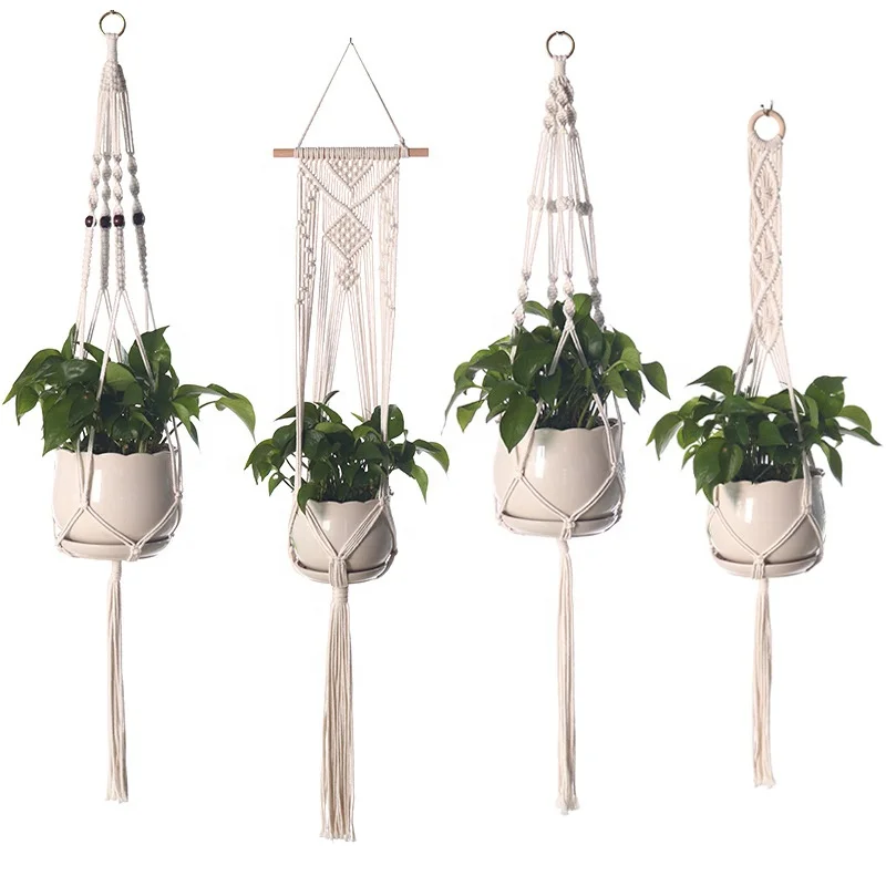 Hand-Woven Gardening Green Plant Flower Pot Hanging Basket Hemp Cotton Rope Pocket Flower Pot Net Pocket