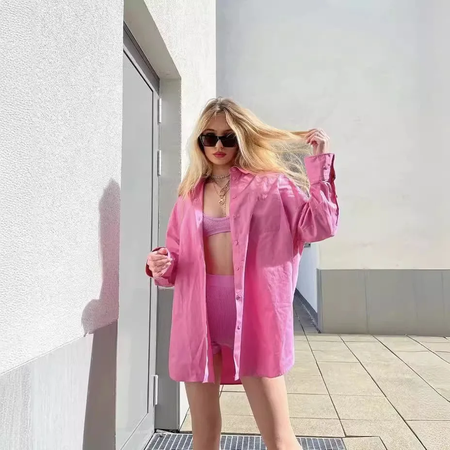 lady Solid color Oversize Cotton Blouse Elegant Autumn Basic Top Long Sleeve Beautiful Blouses Vintage Shirt women