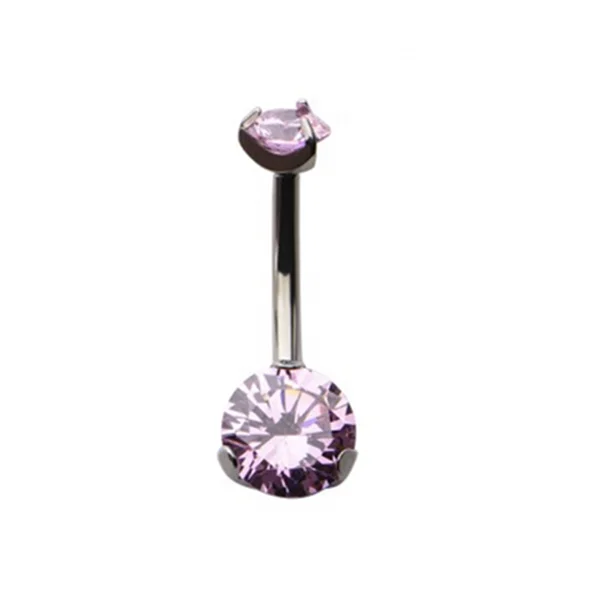 ASTM F136 Implant Grade Titanium Internally Threaded Prong Set Belly Button Ring