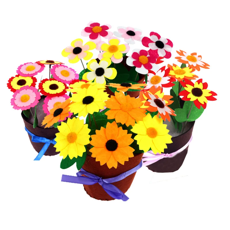 DIY handicrafts needle punched non woven felt plant pot sets floral crafting kids sewing kits Craft