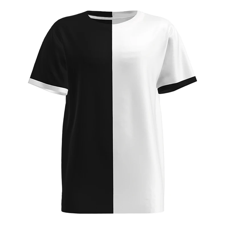 Custom Logo Streetwear Color Matching Patchwork Crew Neck Two Tone Unisex Hip Hop Half Black Half White Shirt