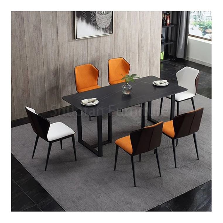 Italian Modern Minimalist white plate rock marble dining table marble dining table made in China for restaurant