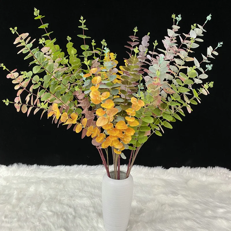 100cm 5 Forks 3D Printed Artificial Money Leaf Plant For Decoration Gold Leaf Wedding Decoration Artificial Flowers Plants