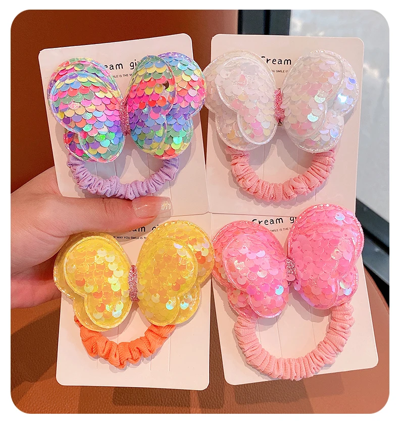Wholesale High Quality in Stock Ponytail Girls Sequin Bow Headstring Cute Plastic Hair Accessories for Little Girls Women