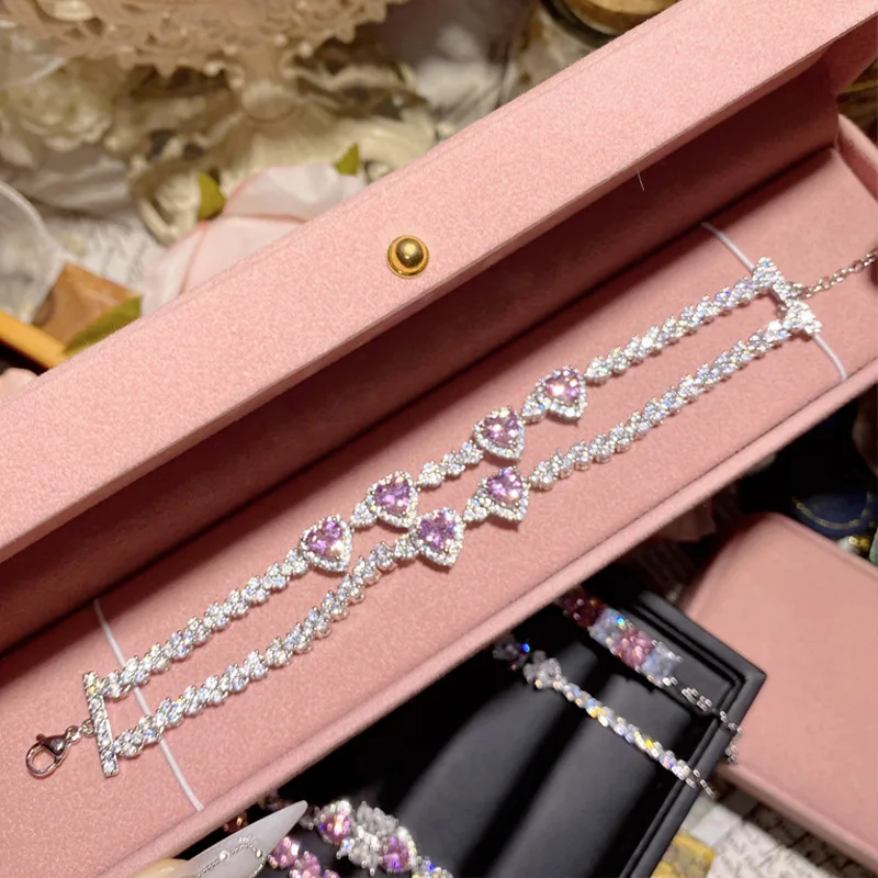 Factory wholesale pink zircon geometric petal bracelet 18K gold plated back cover exquisite hand jewelry for women