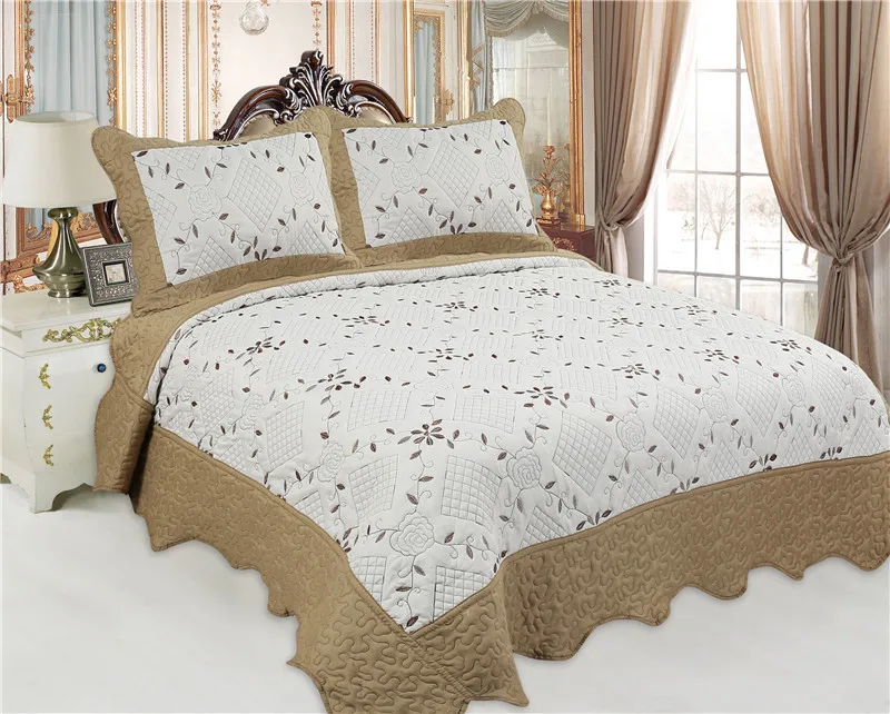 BORYARD Quilt Bedspread Set Embroidery Microfiber Bedding Bed Quilts Polyester Coverlet