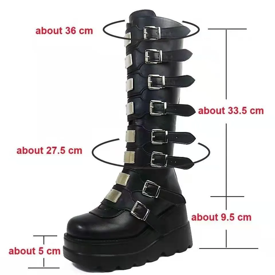 New Fashion Spring Autumn Knee High Wedges Chunky Platform Comfy Walking Gothic Style Women Shoes High Women Boots