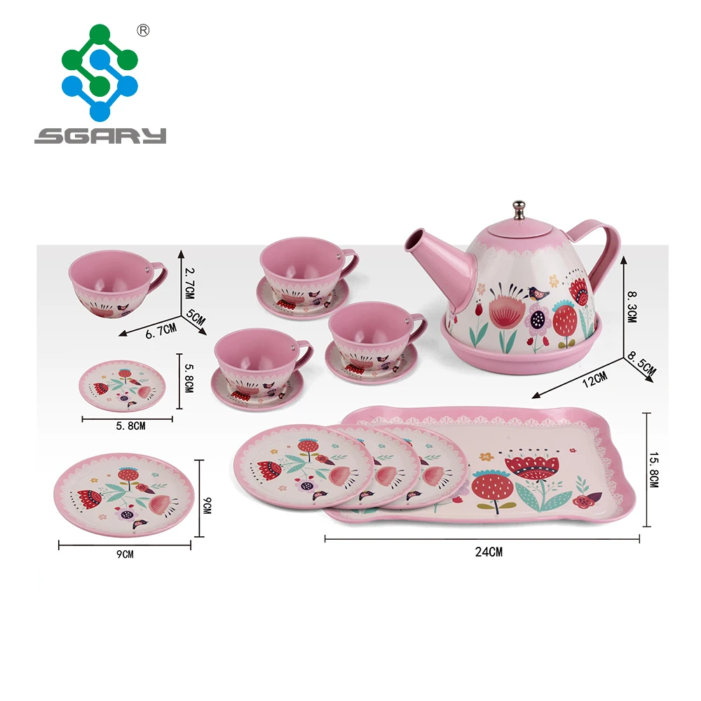 kids pretend toys 15 pieces teapot set for tea party tin tea cup sets with carry case