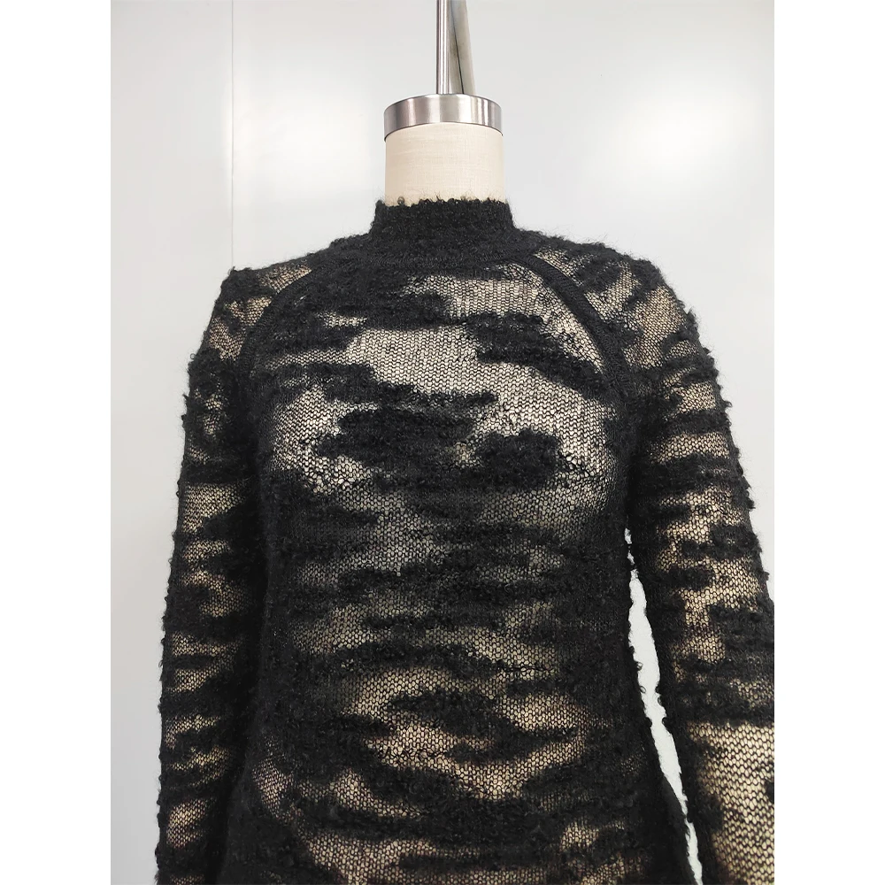 Custom Women Thin Black Ladies Mohair Pullover Knit Shirt Sexy Turtleneck Long Sleeve Slim Crochet Knitted Tops