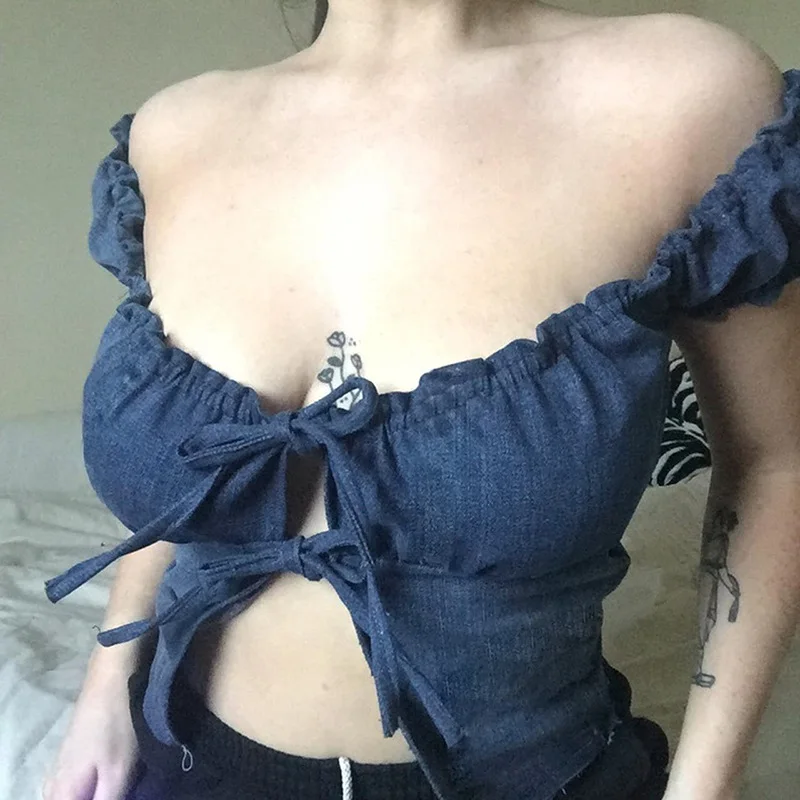 Factory Y2k Sweet Spice Girls Design Custom Lace Up Sexy Off Shoulder Tops Women