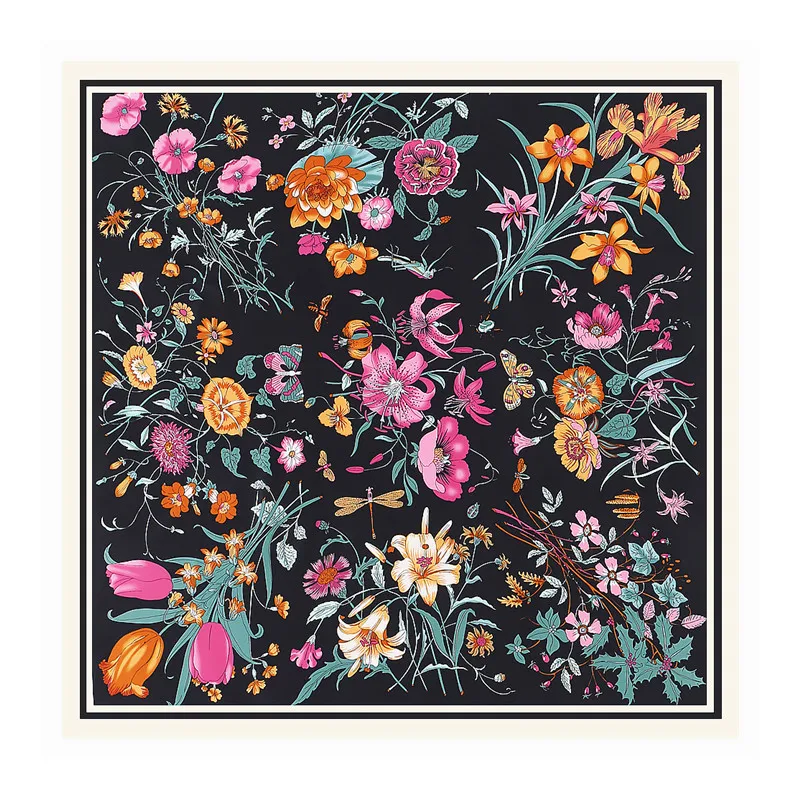 130 см роскошный брендовый шелковый шарф с цветочным принтом, Женский саржевый Шелковый квадратный шарф, дизайнерский хиджаб ручной работы, шарфы для дам