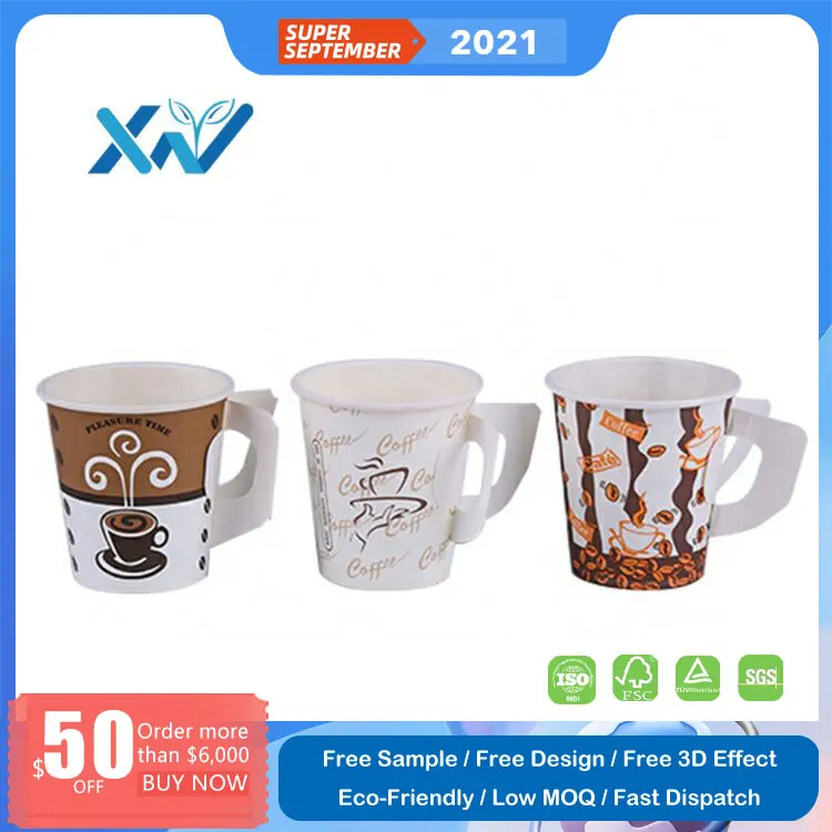 Изготовленный на заказ логотип высокое качество одноразовые однослойные кофейные бумажные стаканчики с ручкой для горячих напитков от китайского производителя