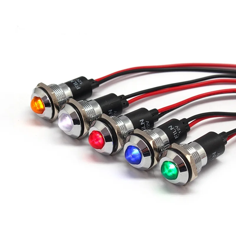 FILN 16MM Factory selling metal IP65 waterproof 12v 24v red green blue yellow led indicator light signal lamp with wire