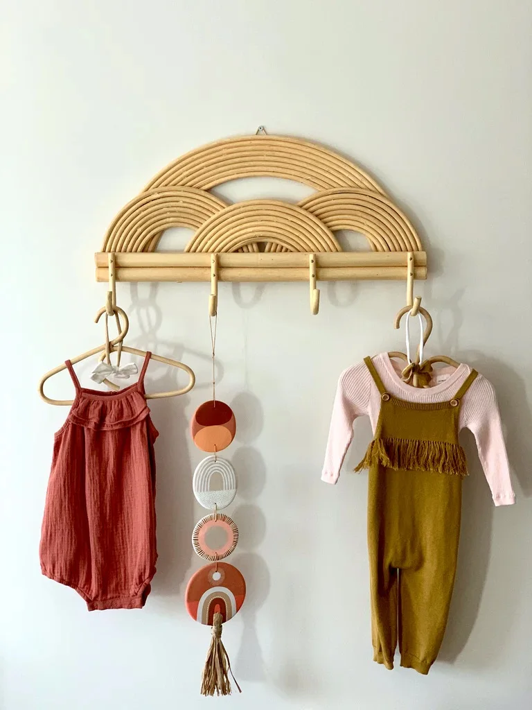 Organic Rainbow Rattan Wall Hanging Decor Rack Clothes Rack bedroom decor items hooks for clothes home accessories