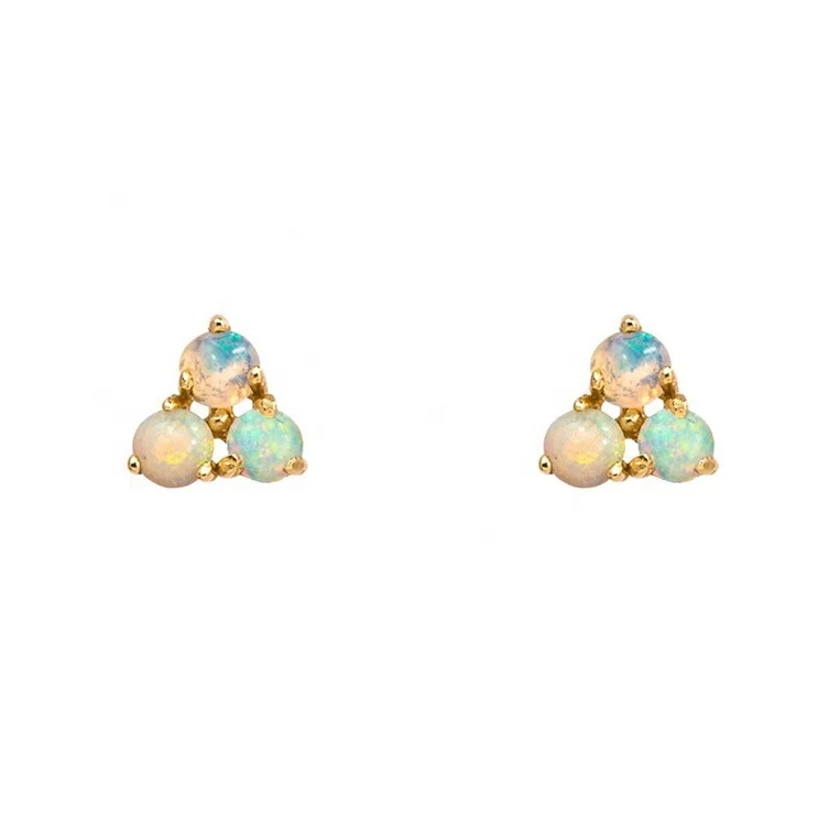 925 sterling silver fashion opal women stud earrings 14k gold jewelry