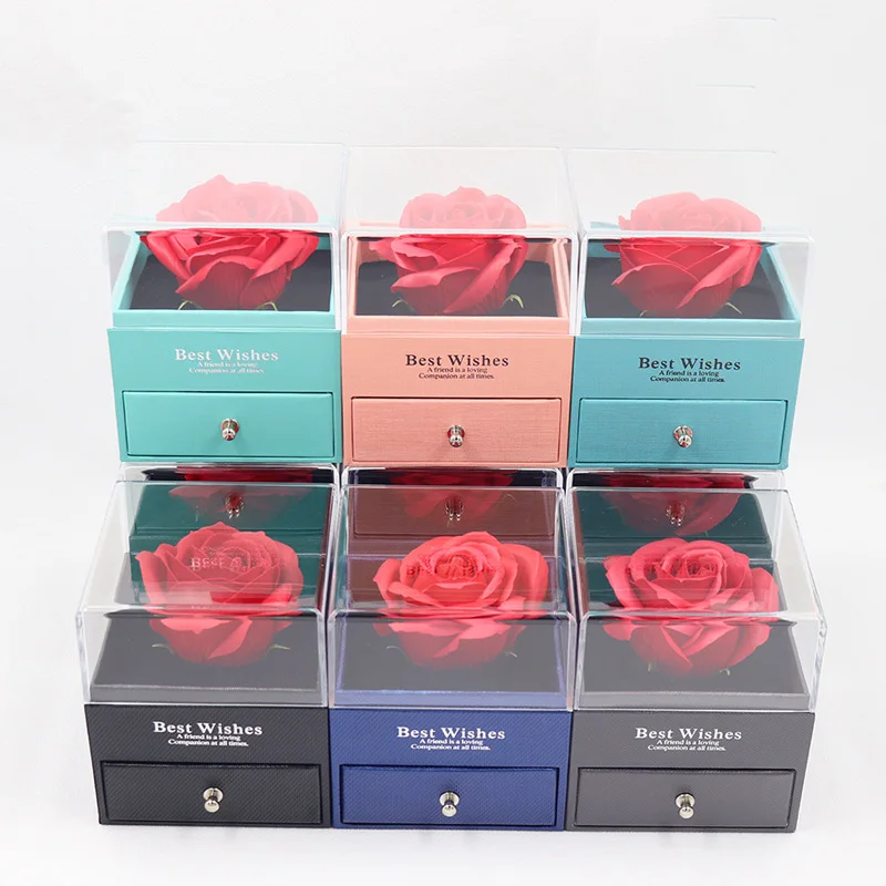 Wholesale Rose Soap Flower Box Gift Small Jewelry Box Packaging Acrylic Flower Box With Drawer