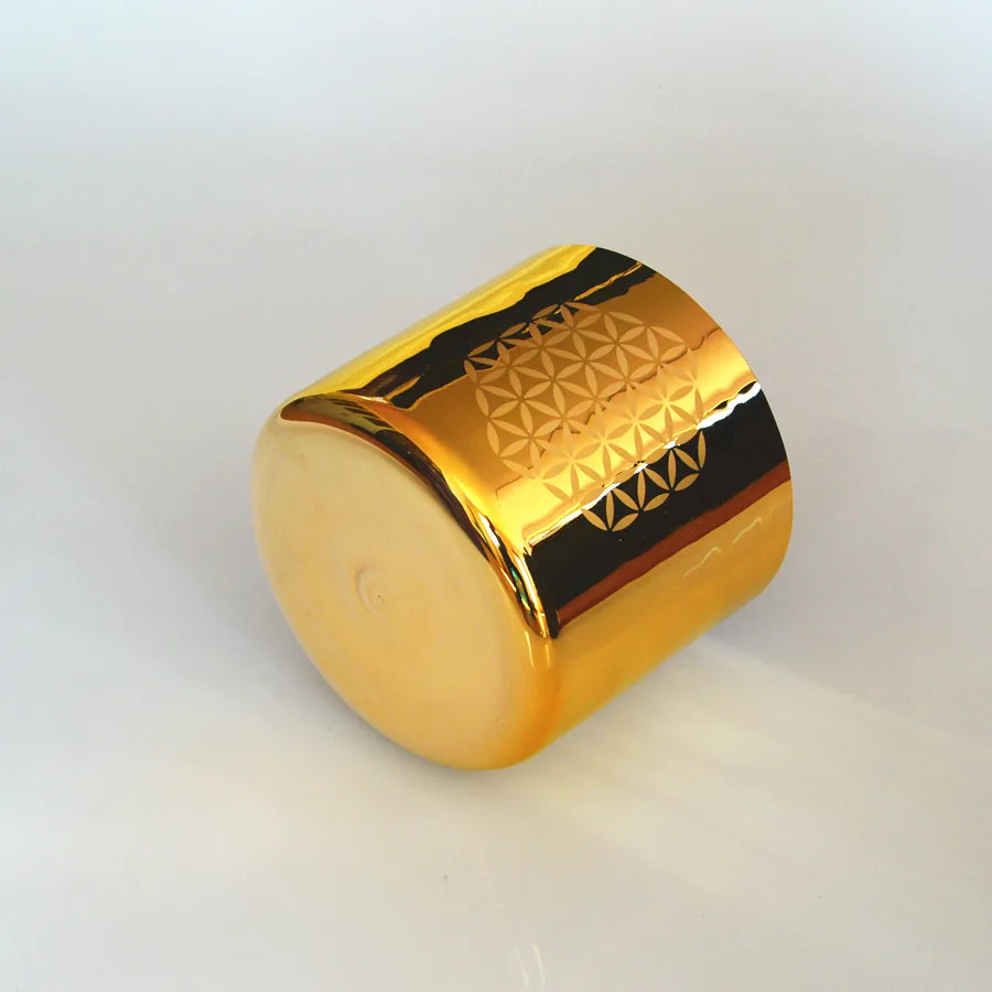 Gold Crystal Singing Bowl With Flower Of Life For Meditation