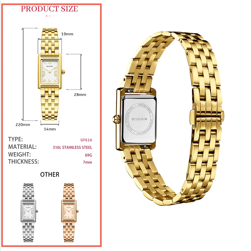 Hidden Clasp Square Case Quartz Watch montre pour fille montre de luxe pour femme inoxydable wholesale women gold wristwatches