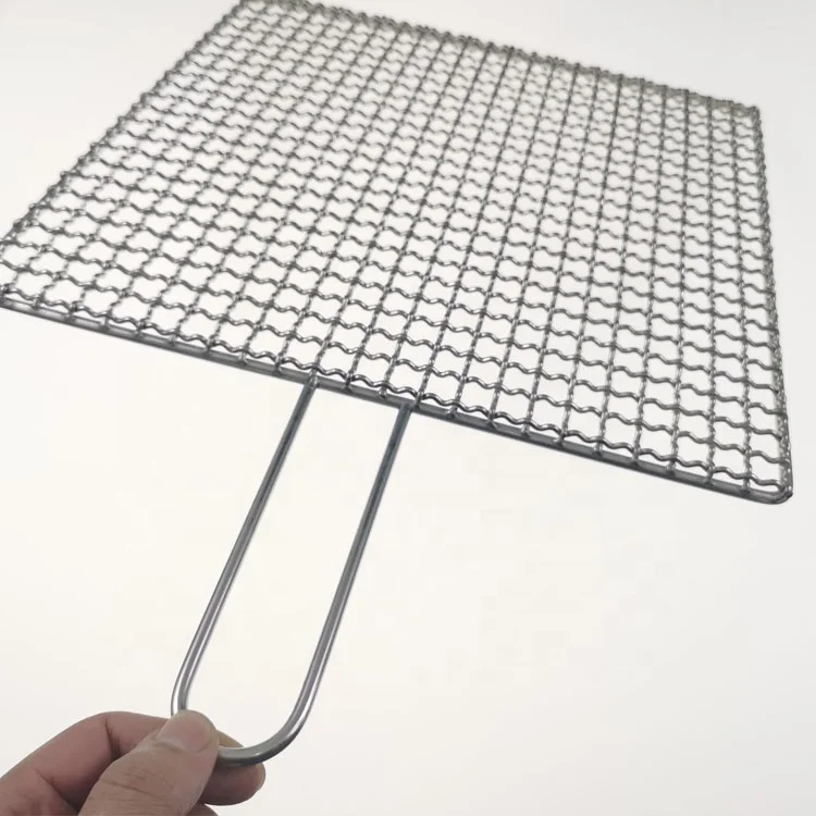 Customized stainless steel barbecue wire mesh square non stick barbecue mesh with handle for reuse