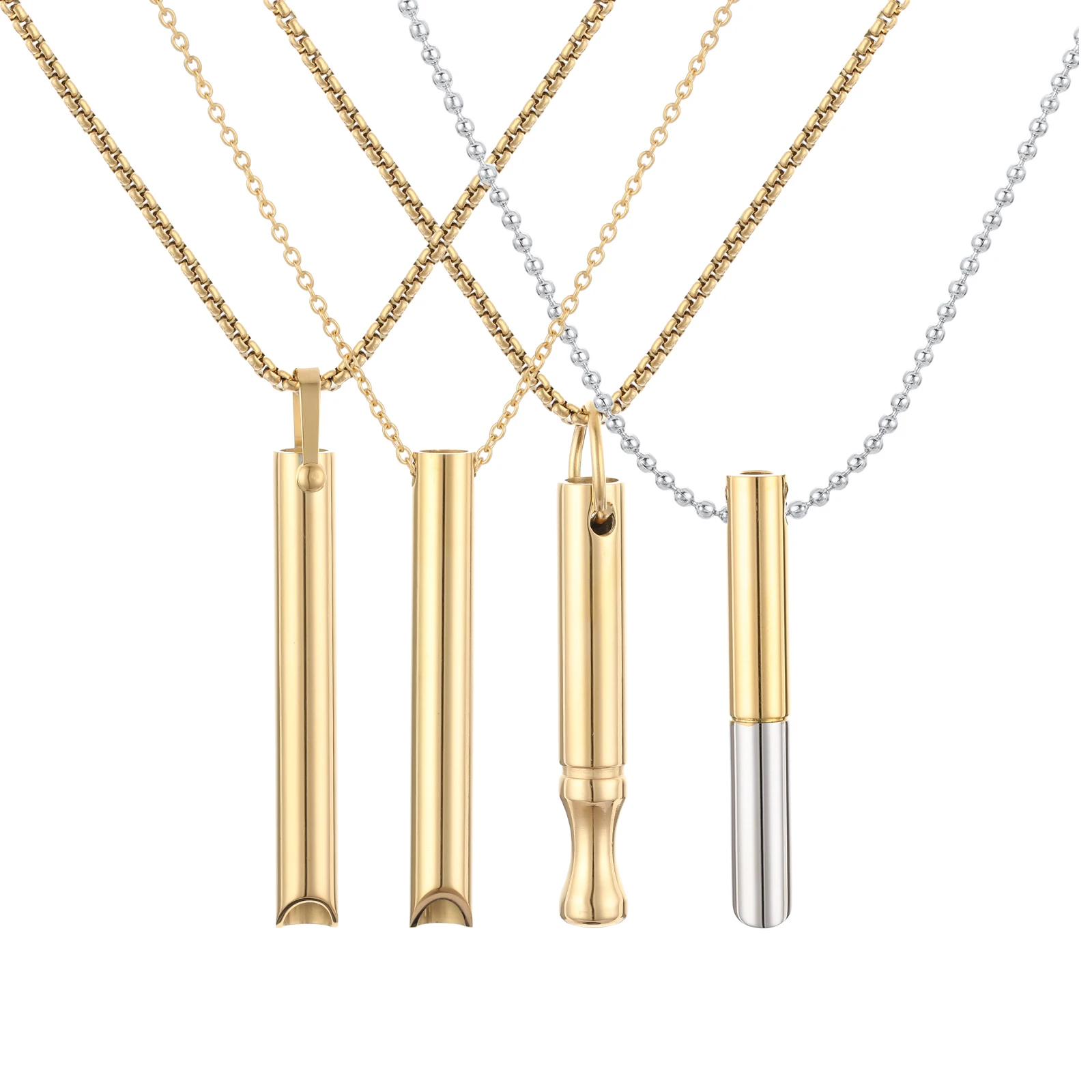 Stainless Steel Anxiety Stress Relief Jewelry Mindful Whistle Breathing Necklace For Calming Relief Meditation Anxiety Necklace