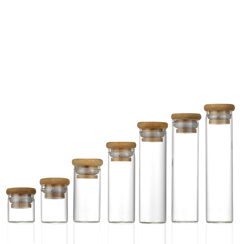 flat bottom glass vial bottle container sample test tube 30mm with bamboo lid cork