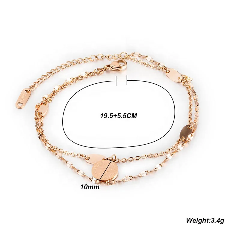 Wholesale Stainless Steel Rose Gold Ankle Foot Chain Women Jewelry Beach Foot Gift Layered Waterproof Anklet