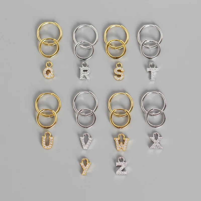 fashion earrings jewelry 925 sterling silver 26 alphabet letter earring with small zircon gold plated hoop earrings for women