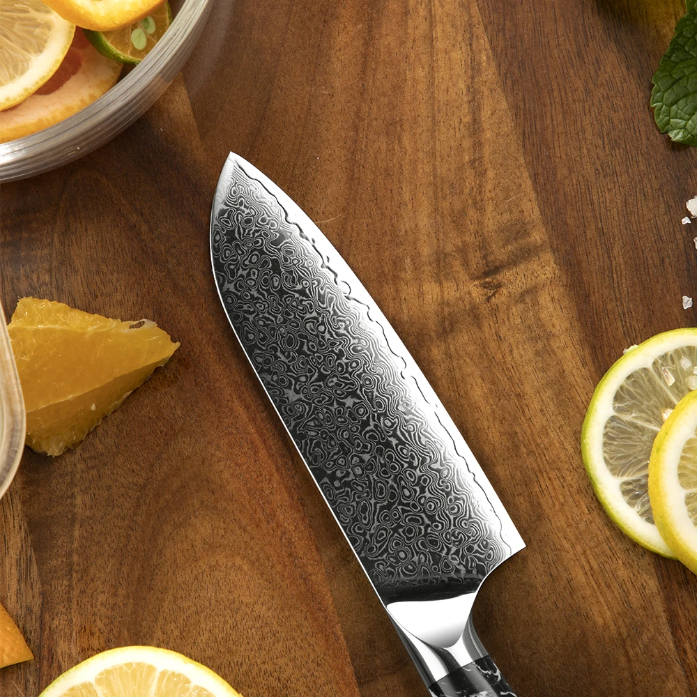 5 Inch Mini Santoku Knives Damascus Steel Professional Practical Kitchen knife with ergonomic Black Turquoise Handle