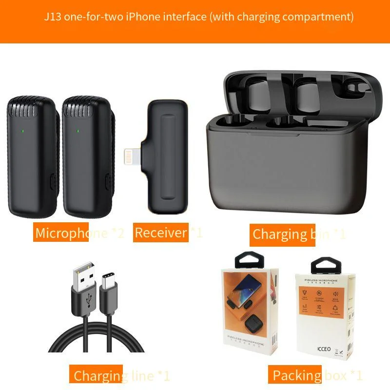 J13 Wireless Lavalier Microphone Wireless Lavalier Microphone Audio Video Recording Mini Mic for iPhone/iPad Type-C Android