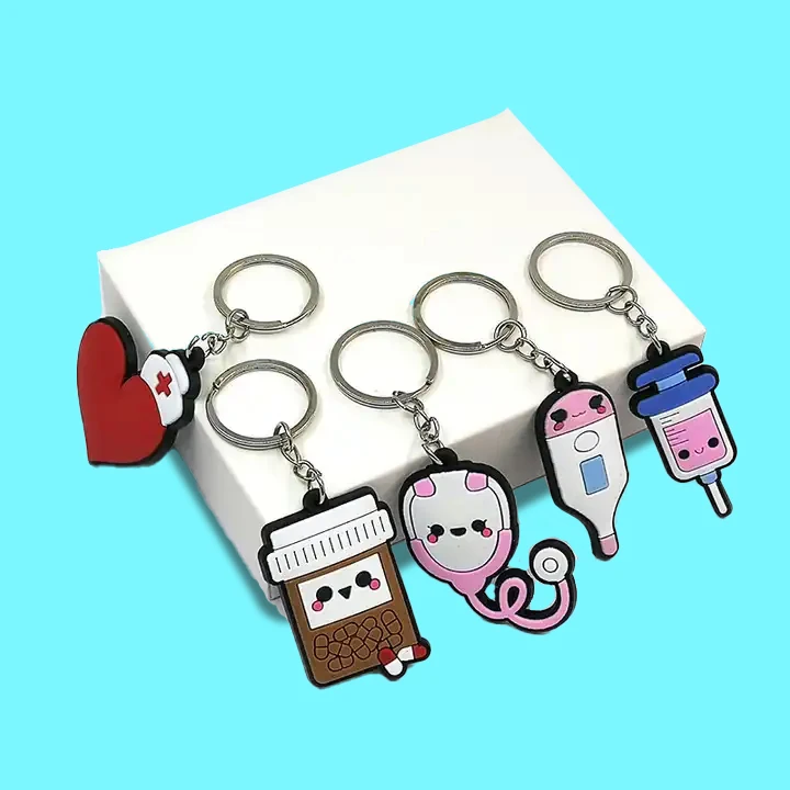 Custom 3D silicone customised soft PVC rubber keyholder kawaii cute medicine cartoon keyring medical nurse week gift keychains