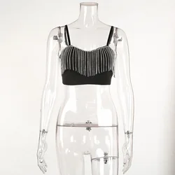 2022 Summer Fashion Black Backless Party Bustiers Corset Rhinestone Fringe Crop Tops Women Tassel Tank Top