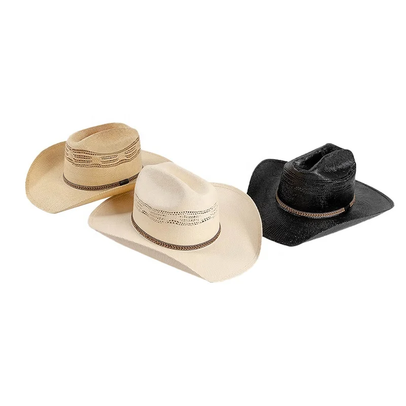 2024 new beach bulk large designer Hand woven women cowboy cowgirl Natural  Summer Warped Edge Sombrero cowboy straw hat
