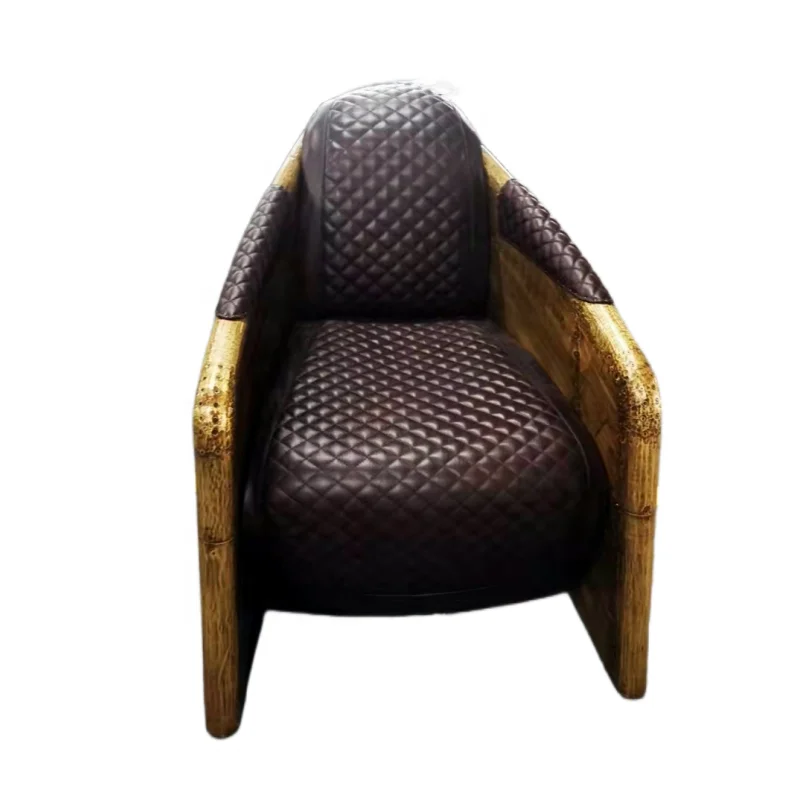 aviation hotel furniture luxury vintage red leather sofa set 3seat with armchair antique brass metal arm rest comfort sofa