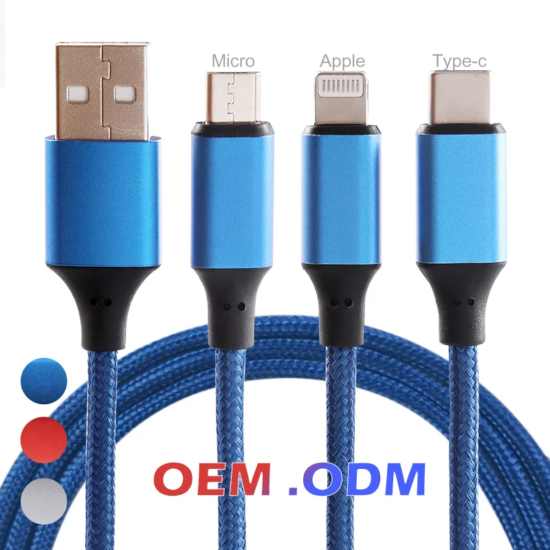 high quality type c fast data charger cables micro usb c 3 in 1 charging cable manufacturer wholesale for iphone