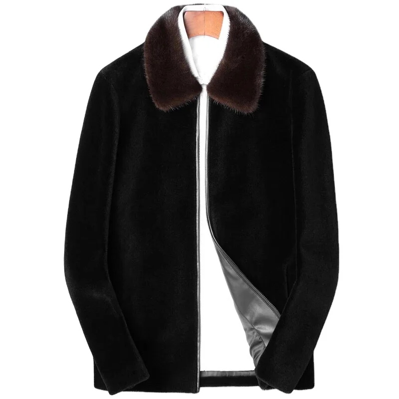 2020 Men new fashion 100% wool fur coat jackets solid mink fur collar fall winter casual outwear MT845