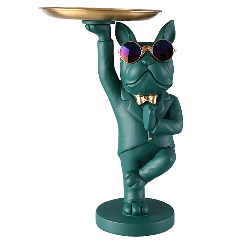 
Yoga Standing Bulldog Figurines Abstract Multifunction Storeroom Resin Sculptures Animals for Home Decor Crafts With Glasses 