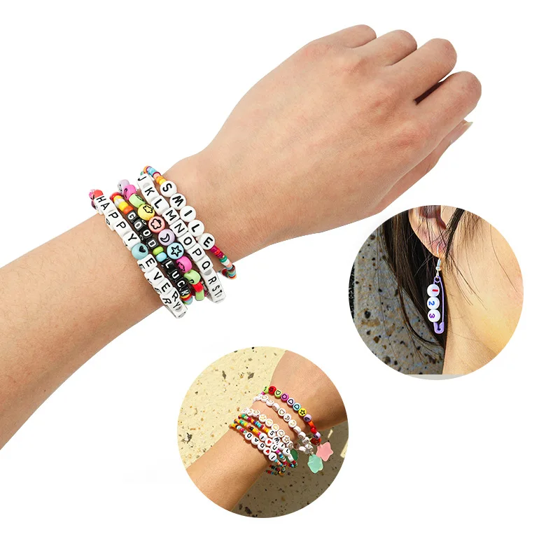 100pcs/bag Plastic Acrylic Square Loose Letter Beads A-Z White Alphabet Beads For Jewelry Making